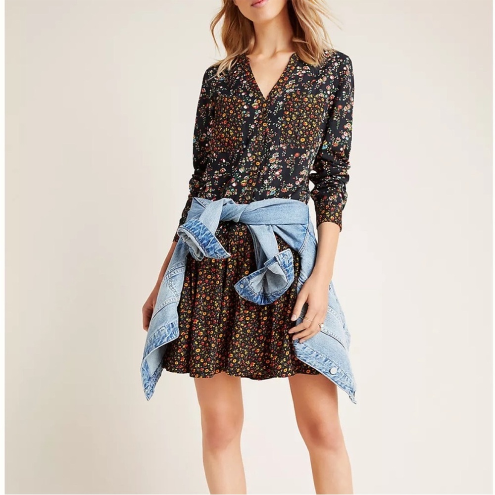 Anthropologie Maeve Marlie Button-Front Tunic Floral Long Sleeved Dress 8 - Picture 12 of 12